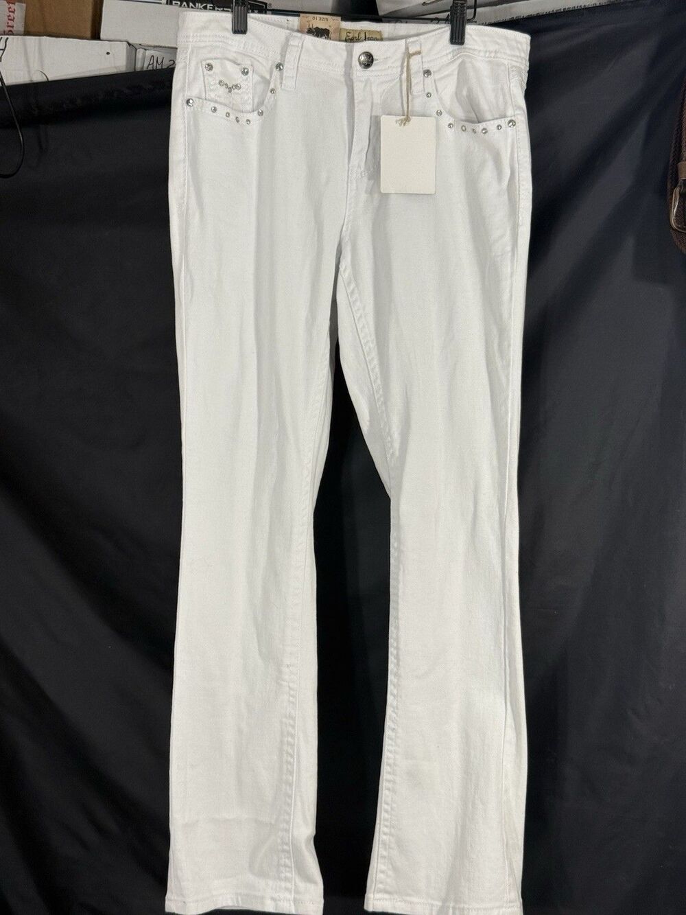 Earl Jeans Embellished 5 Pockets Mid Rise White /Gray Jeans Womens Sz 10
